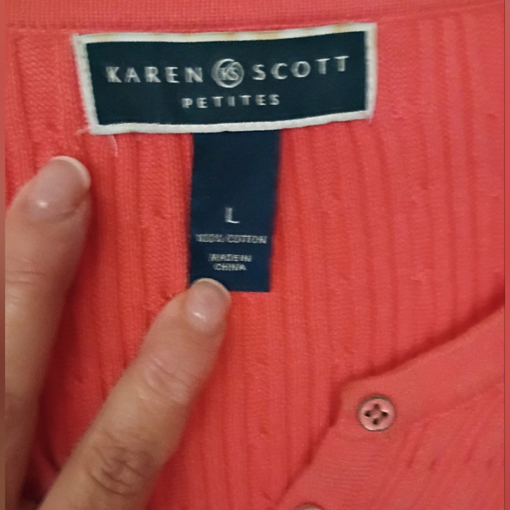 Karen Scott Women's Coral 🪸 Button-Up Sweater - Picture 2 of 4